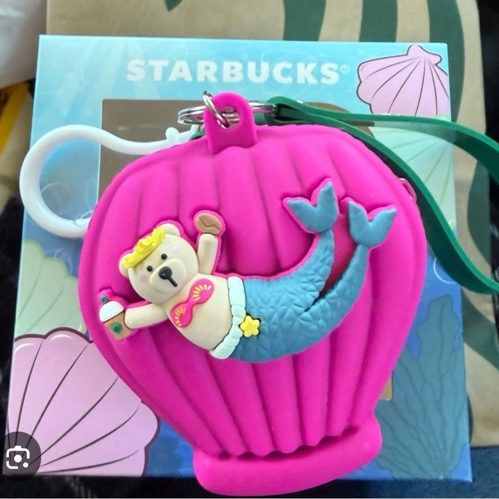Starbucks Bright Pink Mermaid Bear Silicone Bag Charm Keychain coin purse Mexico